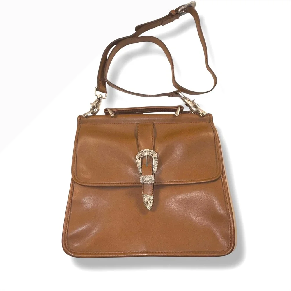 Vintage‎ Gold Coast Leather Shoulder Bag Brown Western Buckle & Handle Crossbody